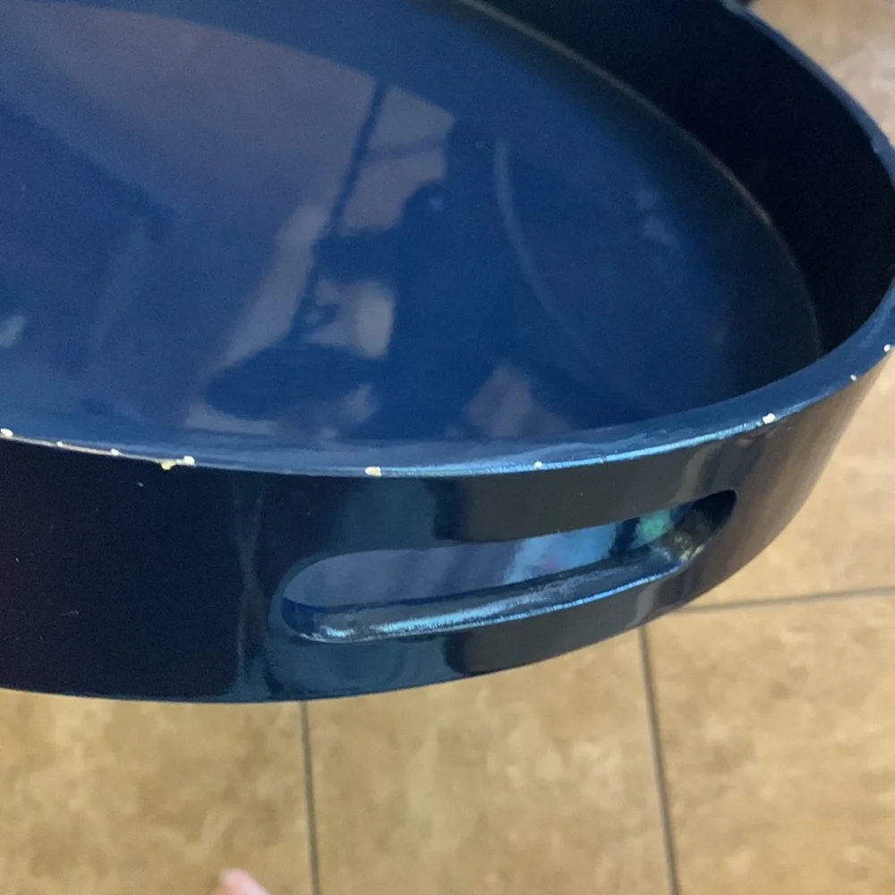 Crate & Barrel Round Blue Decorative Serving Tray